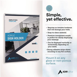 AdirOffice Wall Mount Side-Loading Acrylic Sign Holders, 8 x 11, Clear Frame, 12/Pack (ALHI639851112WM)