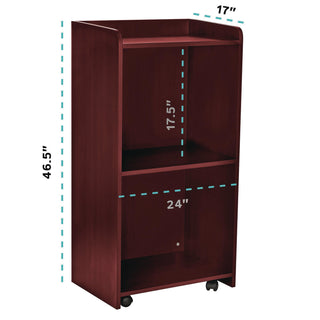 AdirOffice Wood Mobile Presentation Lectern Speaker Stand with Shelves, 22.44 x 16.53 x 45.98, Mahogany (ALHI66107MA)