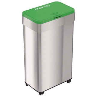 HLS Commercial® Open Top Compost Bin with Wheels and Color-Coded Lid, 21 gal, Plastic/Stainless Steel, Silver/Green (HLMHLS21UOTMCOP)