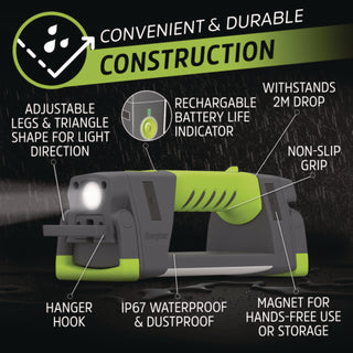 Energizer® Pro Series Work Light, Rechargeable Lithium Ion/3 AA Batteries (Included), Gray/Green (EVEENYPWL31)