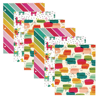 PUKKA PAD® Two-Pocket Portfolio Folder, 1" Capacity, 9.6 x 11.9, Brush Strokes/Llamas/Stripes, 6/Pack (PUK9097CD)