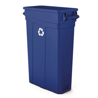Suncast Commercial® 23 Gallon Resin Slim Recycling Trash Can, Plastic, Blue/White (SUATCNH2030BLR)