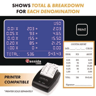 Cassida C300 Series Coin Sorter/Counter, 300 Coins/Min, 11" x 11" x 10", Gray (CIAC300)