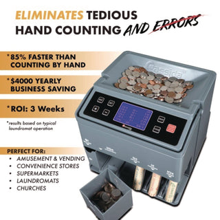 Cassida C300 Series Coin Sorter/Counter, 300 Coins/Min, 11" x 11" x 10", Gray (CIAC300)
