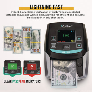 Kolibri KCD-2000 Counterfeit Detector, IR Detector; Magnetic Strip Detection; UV Light, U.S. Currency, 5 x 6 x 5, Black/Gray (KIBKCD2000)