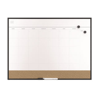 TRU RED™ Magnetic Steel Dry Erase Combo Board, Monthly Planning/Scheduling, 23" x 17", White/Natural Surface, Black Aluminum Frame (TUDTR61193)