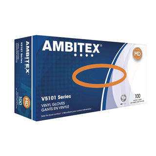 AMBITEX® V5101 Series Latex-Free Powdered Vinyl Gloves, 3 mil, Medium, Clear, 100/Box (TXIVMD5101)