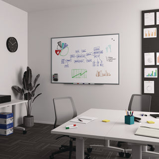 TRU RED™ Magnetic Steel Dry Erase Board, 48" x 72", White Surface, Gray/Natural Aluminum Frame (TUDTR61177)