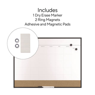 TRU RED™ Magnetic Steel Dry Erase Combo Board, Monthly Planning/Scheduling, 23" x 17", White/Natural Surface, Black Aluminum Frame (TUDTR61193)