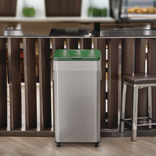 HLS Commercial® Open Top Compost Bin with Wheels and Color-Coded Lid, 21 gal, Plastic/Stainless Steel, Silver/Green (HLMHLS21UOTMCOP)