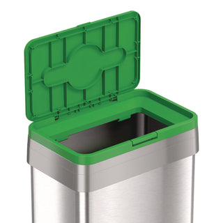 HLS Commercial® Open Top Compost Bin with Wheels and Color-Coded Lid, 21 gal, Plastic/Stainless Steel, Silver/Green (HLMHLS21UOTMCOP)