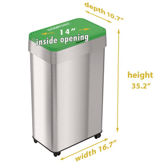 HLS Commercial® Open Top Compost Bin with Wheels and Color-Coded Lid, 21 gal, Plastic/Stainless Steel, Silver/Green (HLMHLS21UOTMCOP)