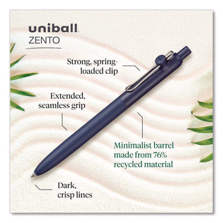 uniball® Zento Gel Pen, Retractable, Medium 0.7 mm, Black Ink, Coastal/Fog/Ivory/Lavender Barrel Colors, Dozen (UBC70663)