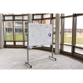 Luxor Mobile Magnetic Whiteboard, 60" x 40", White Surface, Silver Aluminum Frame (LXOMB6040WW)