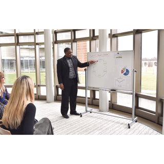 Luxor Mobile Magnetic Whiteboard, 60" x 40", White Surface, Silver Aluminum Frame (LXOMB6040WW)
