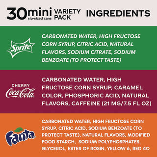 Coca-Cola® Mini Cans Variety Pack, Assorted Flavors, 7.5 oz Can, 30/Carton (GRR22002379)