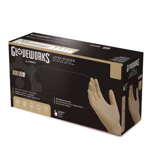 GloveWorks® by AMMEX® Extra Thick Latex Disposable Gloves, Powder-Free, Small, 6 mil Thick, 9.5" Long, Ivory, 100/Box, 10 Boxes/Carton (AXCILHD42100)