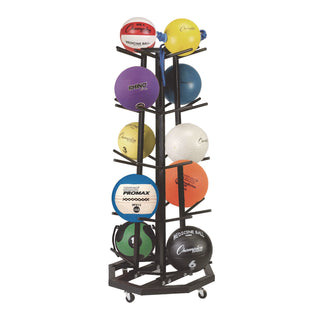 Champion Sports Deluxe Five-Row Mobile Medicine Ball Rack, Metal, 198 lb Capacity, 25" x 25" x 56", Black (CSIMBR3)