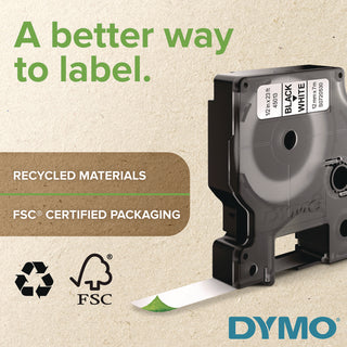 DYMO® D1 Standard Labels, 0.50" x 23 ft, Black Print on Clear Tape (DYM45110)