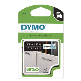 DYMO® D1 Standard Labels, 0.50" x 23 ft, Black Print on Clear Tape (DYM45110)