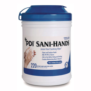Sani Professional® PDI Sani-Hands Instant Hand Sanitizing Wipes, 7.5 x 6, Unscented, White, 220/Canister, 6 Canisters/Carton (PDINPKP15984)