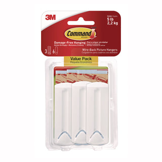 Command™ Wire-Backed Picture Hanging Hooks, Plastic, White, Supports 5 lbs, 3/Pack (MMM70005152874)