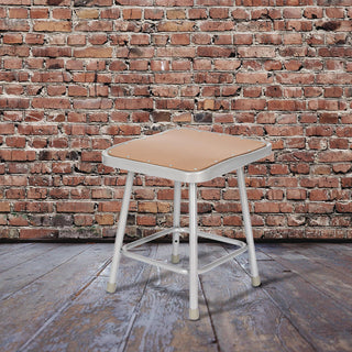 NPS® 6300 Series Heavy Duty Square Seat Steel Stool, Backless, Supports Up to 500 lb, 17.5" Seat Height, Brown Seat, Gray Base (NPS6318)
