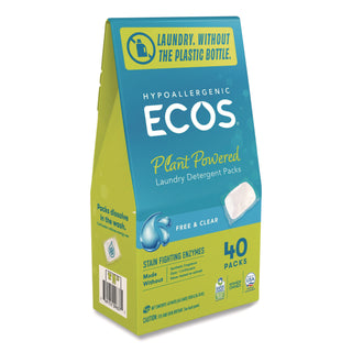 ECOS® Laundry Detergent Packs, Free and Clear, 40 Pods/Pack, 6 Packs/Carton (EOP963706CT)