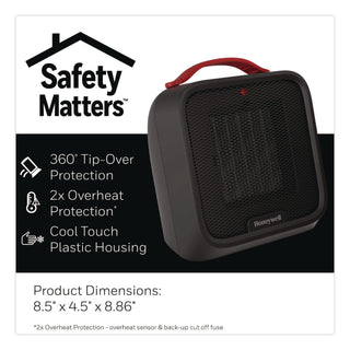 Honeywell UberHeat 5 Ceramic Heater, 4.5 x 4.5 x 8.86, Black (HWLHCE210B)