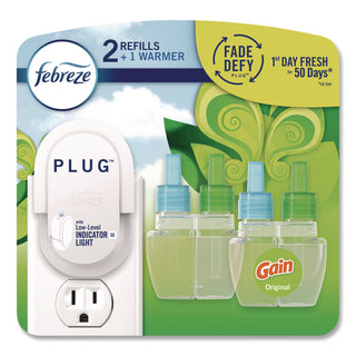 Febreze® PLUG Air Freshener Warmer Starter Kit, Clear/White, with (2) Gain Original Refills (PGC4166)