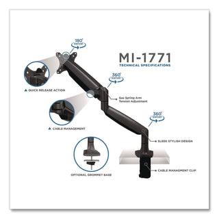 MOUNT-IT! Single Monitor Gas-Spring Mounting Arm, For 13" to 32" Monitors, 360 Degree Rotation, +/-45 Degree Tilt, Black, Supports 20lb (MNIMI1771BLACK)