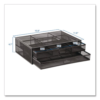 MOUNT-IT! Metal Mesh Monitor Stand with Storage Drawers, For Up to 32" Monitors, 15.8" x 11.8" x 4.7", Black, Supports 30 lb (MNIMI7365)