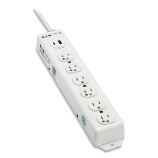Tripp Lite by Eaton Safe-IT Medical-Grade Power Strip with Antimicrobial Protection, 6 Hospital-Grade Outlets, USB Charging, 2 ft Cord, White (TRPPS602HGUSB)