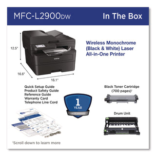 Brother Wireless MFC-L2900DW Compact Monochrome AIO Laser Printer, Copy/Fax/Print/Scan (BRTMFCL2900DW)