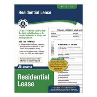 Adams® Residential Lease Form Sets with Instructions and Free Download, One-Part (No Copies), 8.5 x 11, 4 Forms/Set, 4 Sets/Pack (ABFLF310)