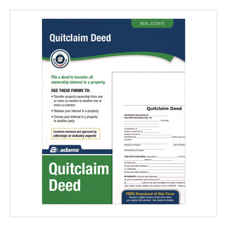 Adams® Quitclaim Deed Forms with Instructions and Free Downloads, One-Part (No Copies), 8.5 x 11, 4 Forms Total (ABFLF298)