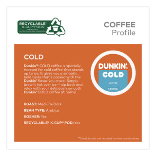 Dunkin'® Cold Iced Coffee K-Cups, Regular, 0.44 oz, 22/Box (GMT5000369251)