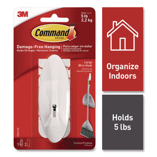 Command™ Large Wire Hook, Metal/Plastic, White, Supports 5 lbs (MMM70006903192)