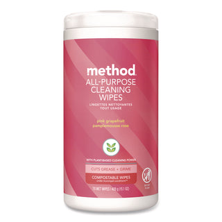 Method® All Purpose Cleaning Wipes, 1 Ply, Pink Grapefruit, White, 70/Pack (MTH365347)