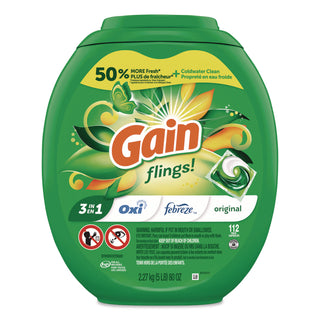 Gain® Flings Detergent Pods, Original, 112 Pods, 80 oz Tub (PGC02446)
