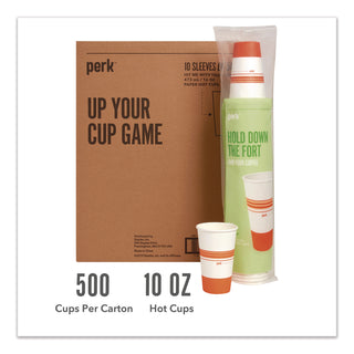 Perk™ Paper Hot Cups, 16 oz, White/Orange, 500/Carton (PRKPK54368CT)