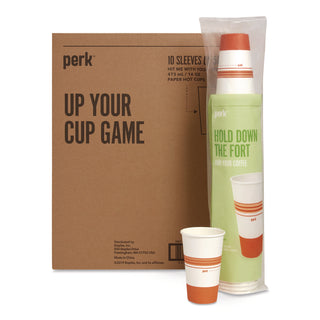 Perk™ Paper Hot Cups, 16 oz, White/Orange, 500/Carton (PRKPK54368CT)