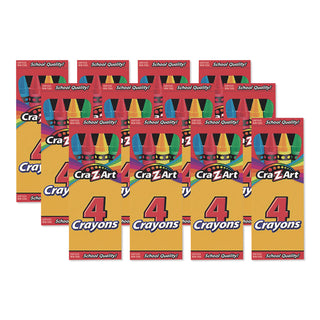 Cra-Z-Art® Crayons, 4 Assorted Colors, 4/Box, 12 Boxes/Pack (CZA1021748)