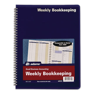 Adams® Weekly Bookkeeping Ledger, Columns Vary By Section, Royal Blue Cover, 11 x 8.5 Sheets, 56 Sheets/Book (ABFAFR70)