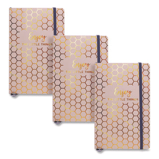 PUKKA PAD® Journal, 1-Subject, Medium/College Rule, Taupe Haze/Gold Cover, (96) 8.3 x 5.8 Sheets, 3/Pack (PUK9977TEHZE)