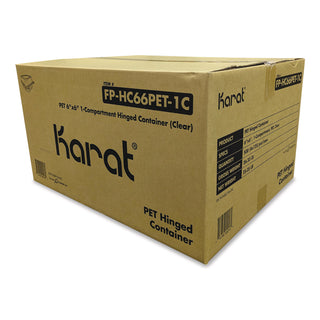 Karat® PET Plastic Hinged Container, 6 x 6 x 3.3, Clear, Plastic, 500/Carton (KRTFPHC66PET1C)