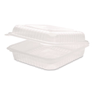 Karat® Polypropylene Plastic Hinged Container, 9.35 x 9.22 x 3.17, Clear, Plastic, 50/Pack, 4 Packs/Carton (KRTFPHC99PP1C)