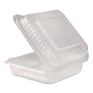 Karat® Polypropylene Plastic Hinged Container, 9.35 x 9.22 x 3.17, Clear, Plastic, 50/Pack, 4 Packs/Carton (KRTFPHC99PP1C)