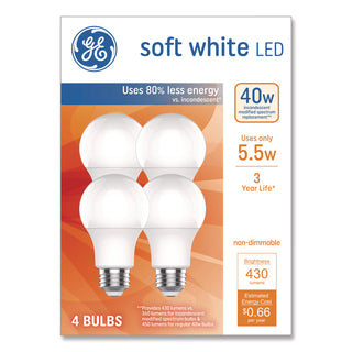 GE Classic LED SW Non-Dim A19 Light Bulb, 5.5 W, Soft White, 4/Pack (GEL93131062)