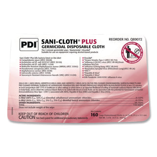 Sani Professional® PDI San-Cloth Plus Germicidal Disposable Cloth, 6 x 6.75, Unscented, White, 160/Pack (PDIQ89072PK)